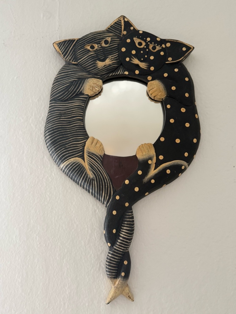 Black and Gold Cat Pair Wall Mirror - Decorative Home Accent